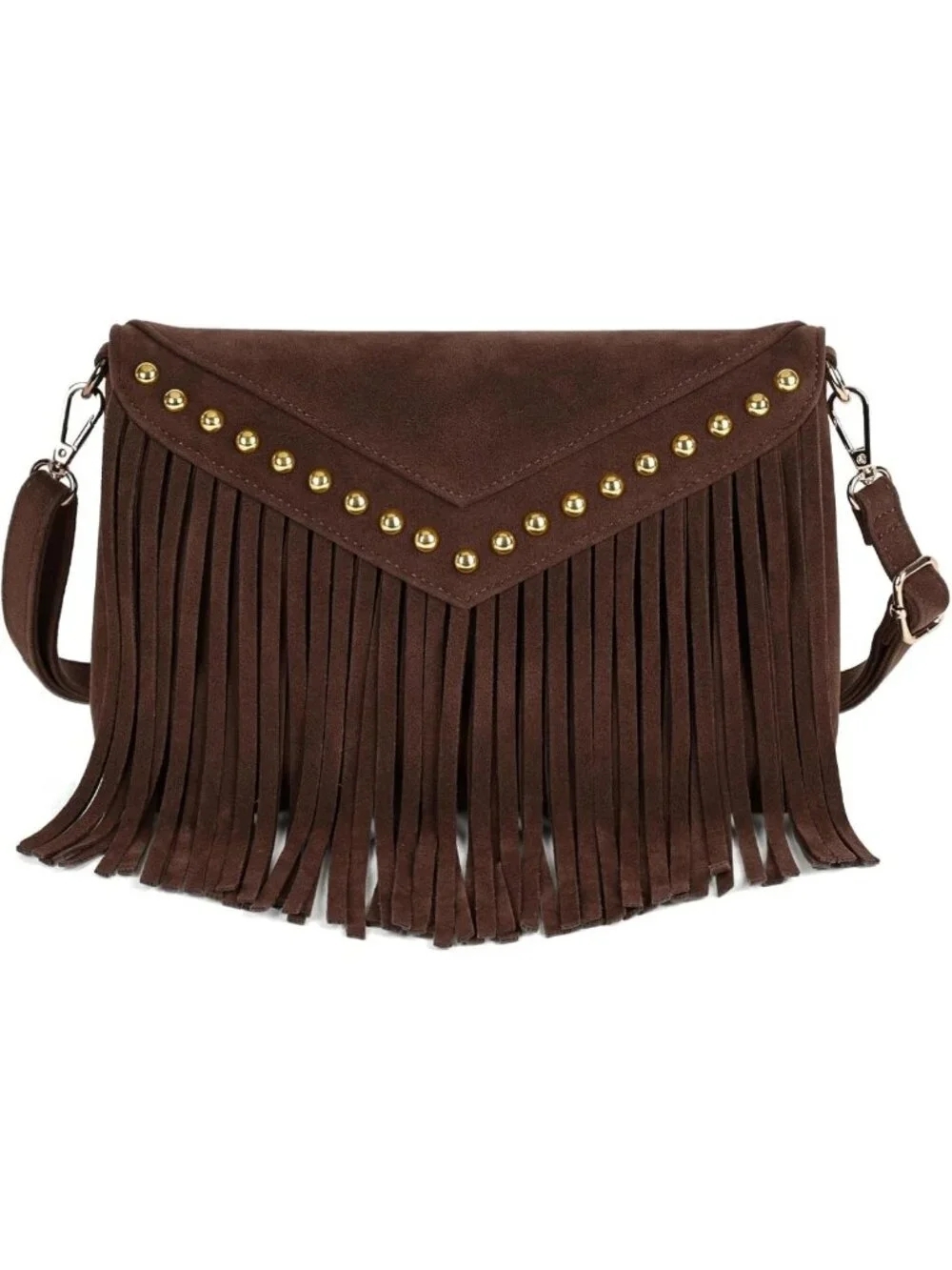 Boho Fringe Crossbody Bag for Women - Velour Suede Hobo Purse with Tassels